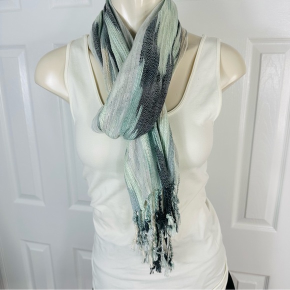 RISING TIDE scarf SHIMMERY ICY chic BEACHY flare fringe SEA FOAM GREEN peach - Picture 3 of 7